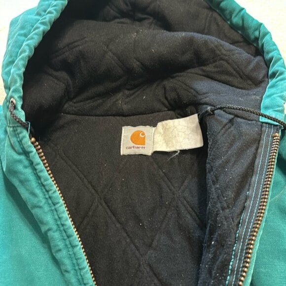 Teal Carhartt Santa Fe Bomber Jacket Rare Vintage Hooded Aqua Sz Unknown USA 90 - Picture 10 of 10